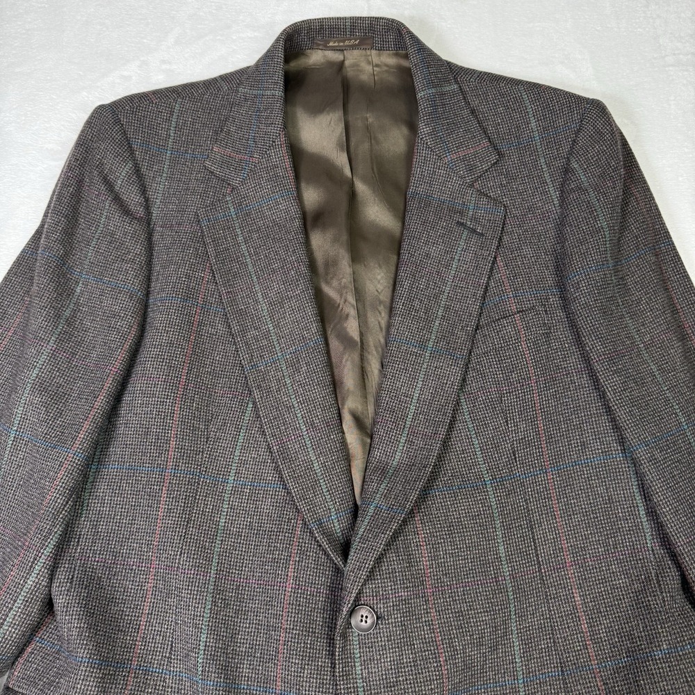 Stanley Blacker Blazer Sports Coat Mens 40R Tweed‎ Academia Windowpane Vintage
